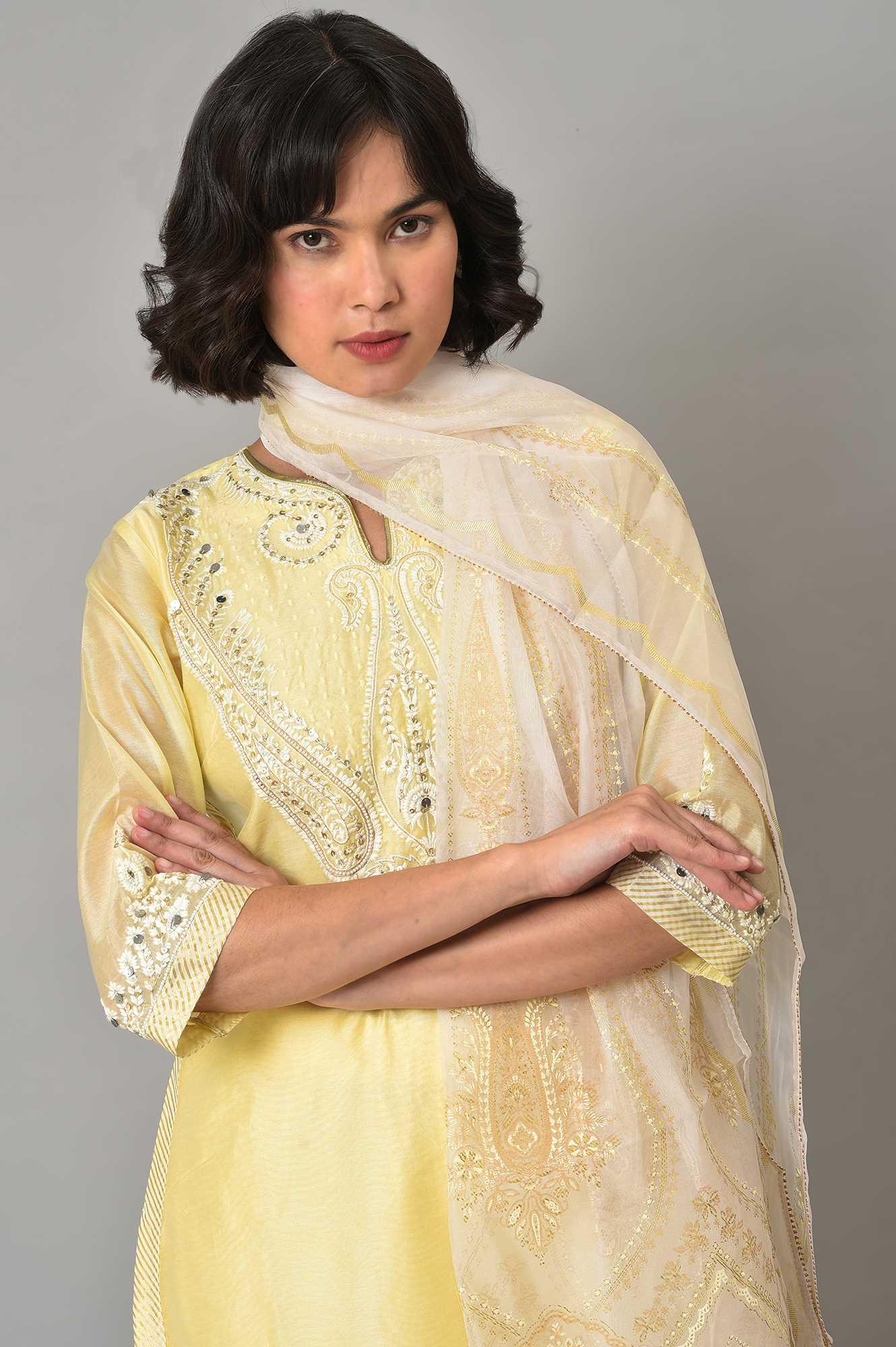 Light Yellow Short kurta With Sharara And Dupatta - Image 5