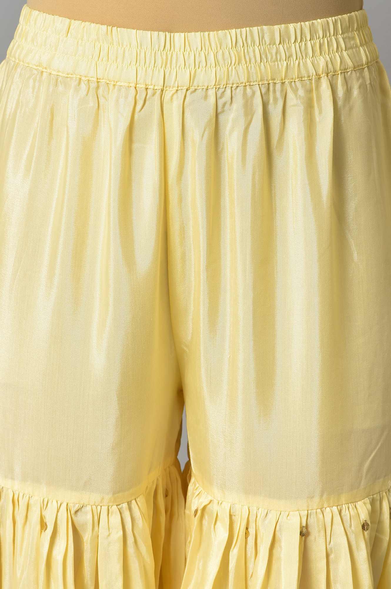 Light Yellow Short kurta With Sharara And Dupatta - Image 6