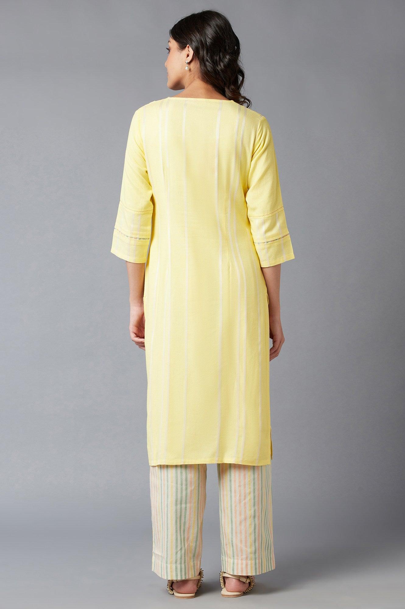 Light Yellow V-Neck kurta With Princess Seam Inserts - Image 2