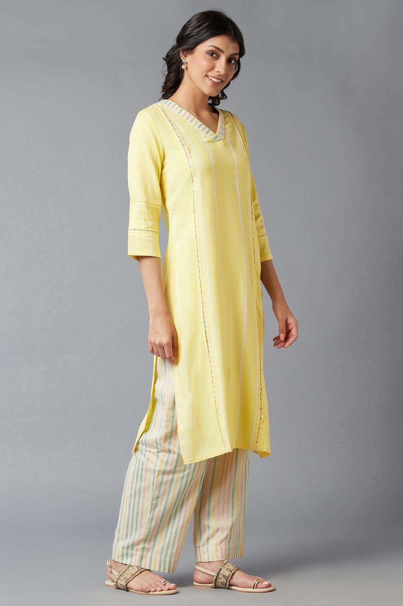 Light Yellow V-Neck kurta With Princess Seam Inserts - Image 4