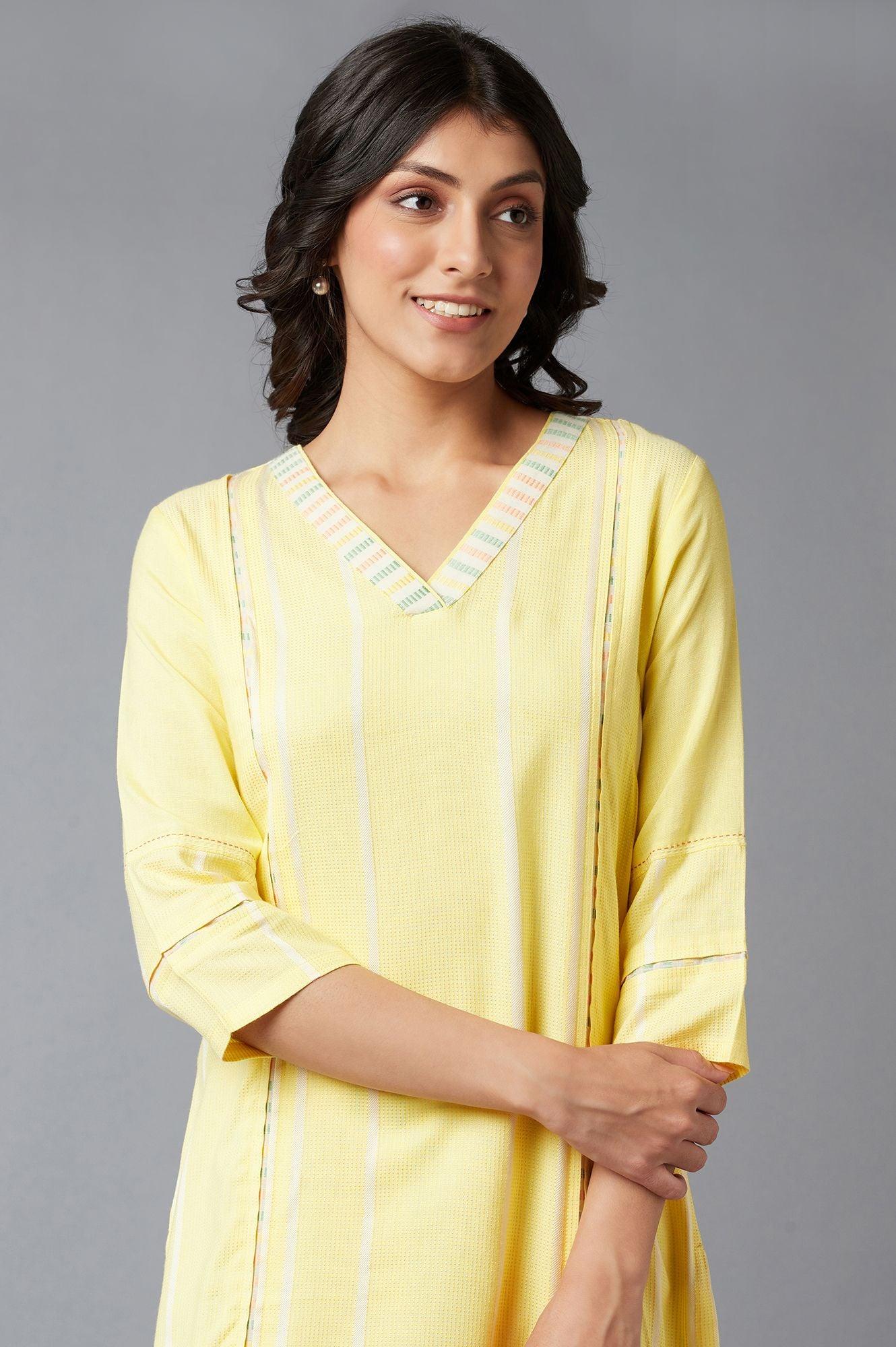 Light Yellow V-Neck kurta With Princess Seam Inserts - Image 5