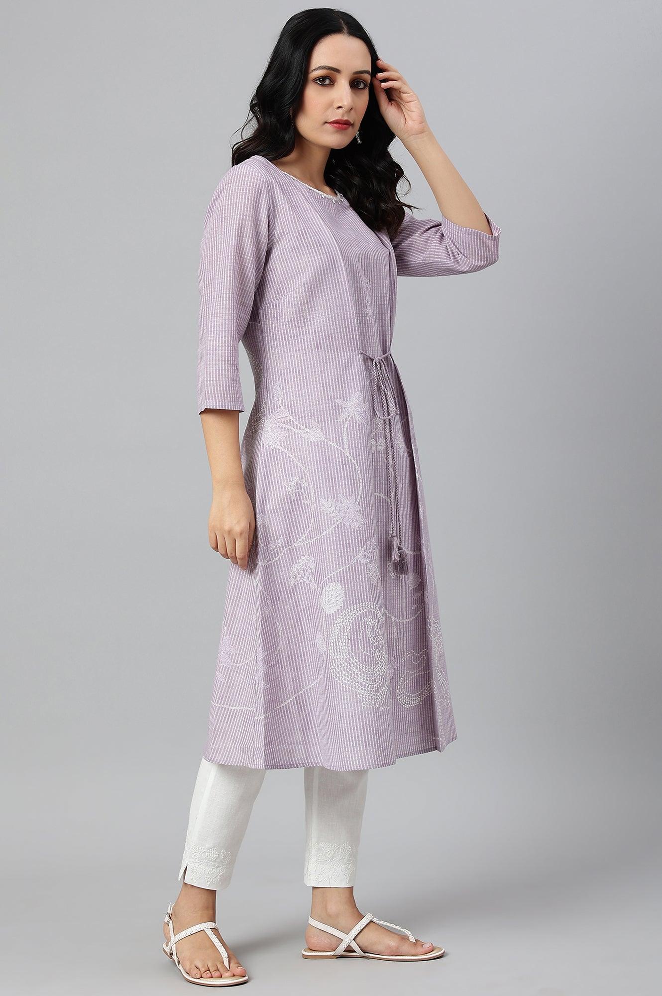 Lilac Embroidered Mock Layer kurta - Image 6