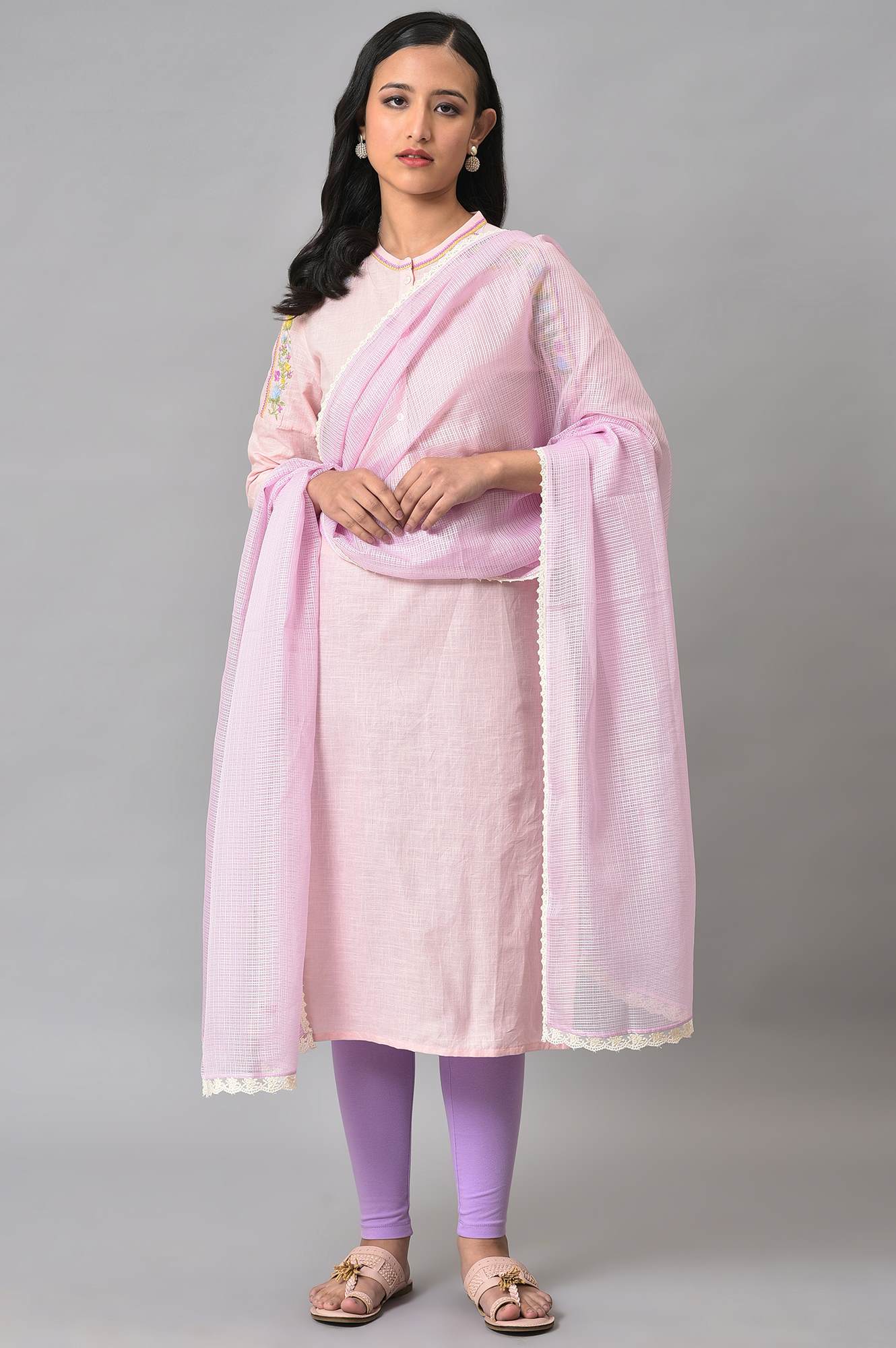 Lilac Kota Dupatta Wit Lace Border - Image 3