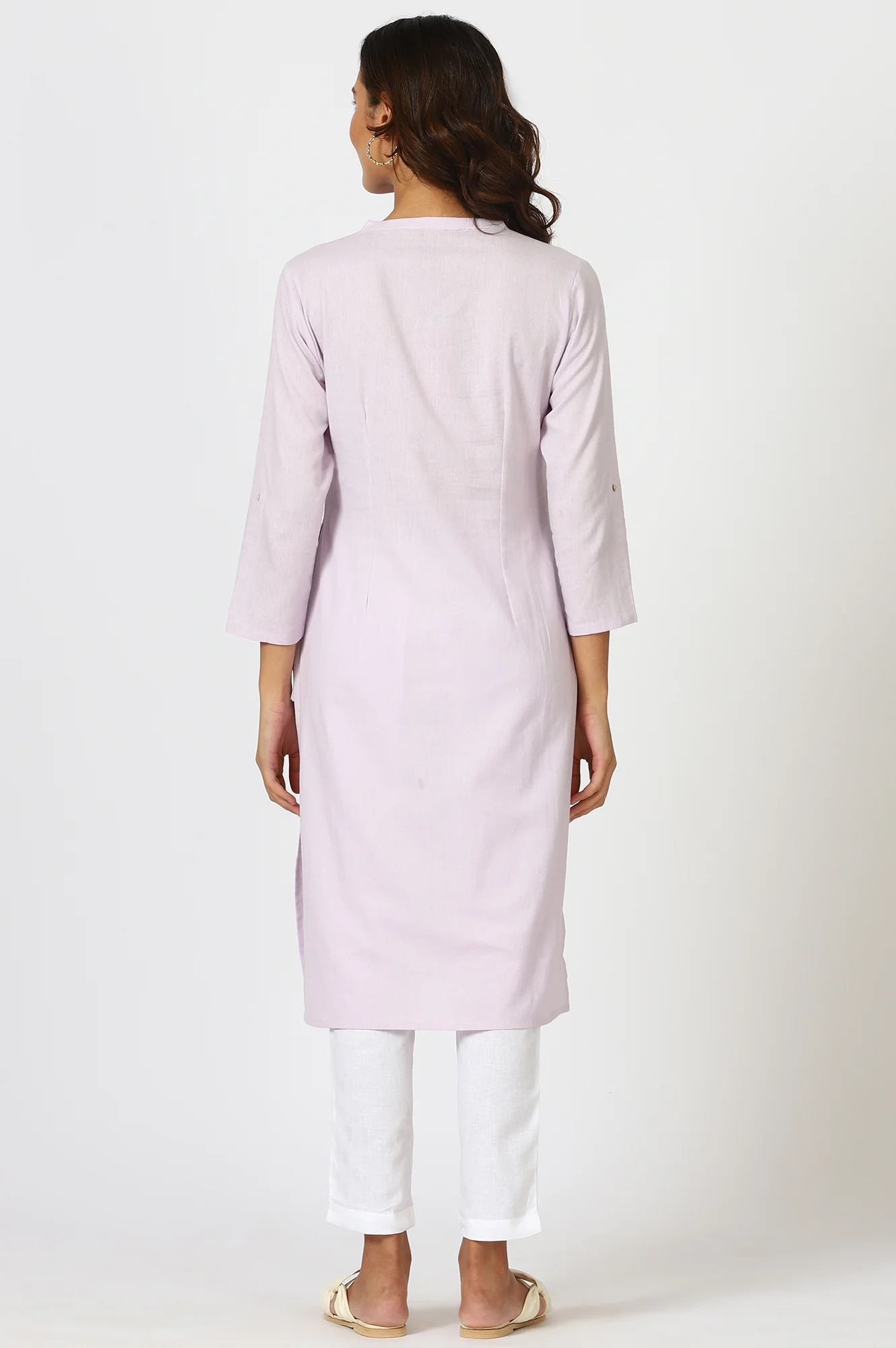 Lilac Mandarin Collar Cotton Blend Straight Kurta With W Branding - Image 5