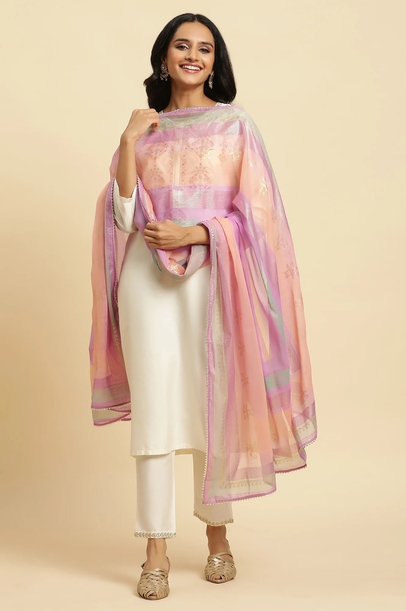 Lilac Floral Printed Chiffon Dupatta - Image 2