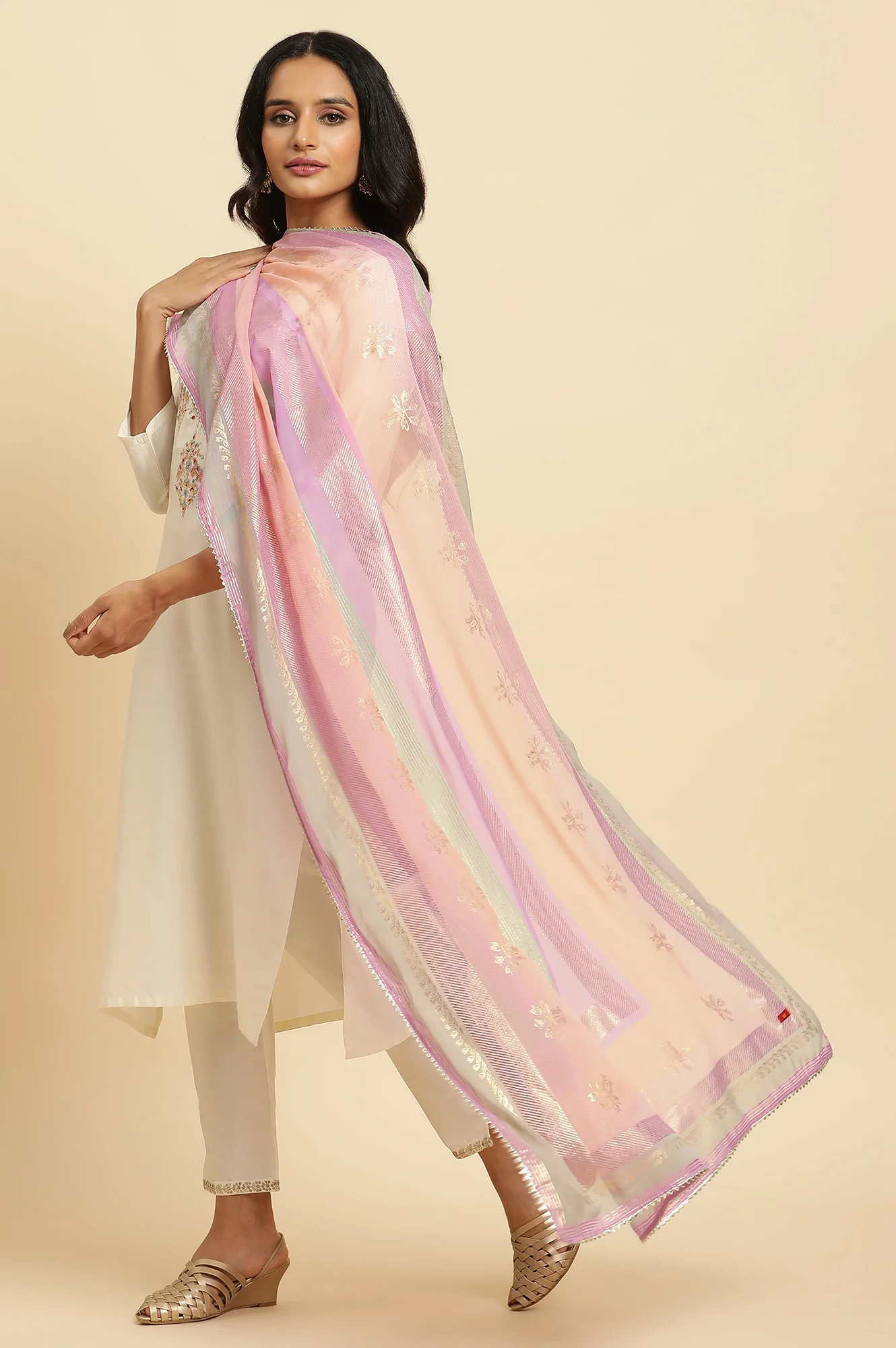 Lilac Floral Printed Chiffon Dupatta - Image 3