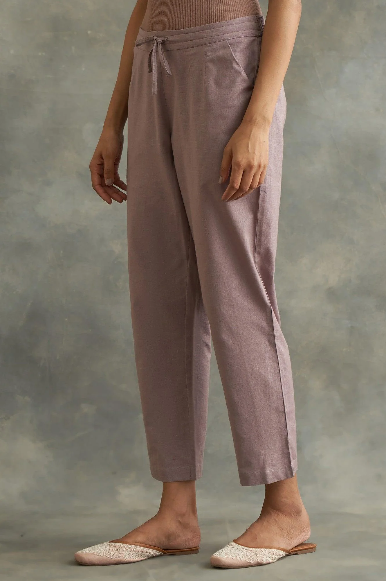 Lilac Solid Straight Pants - Image 3