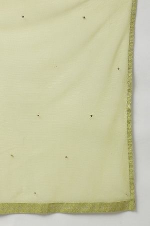 Lime Green Mesh Dupatta With Sequins - Image 3