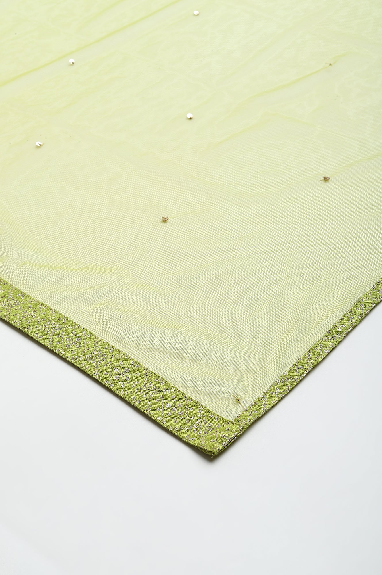 Lime Green Mesh Dupatta With Sequins - Image 4