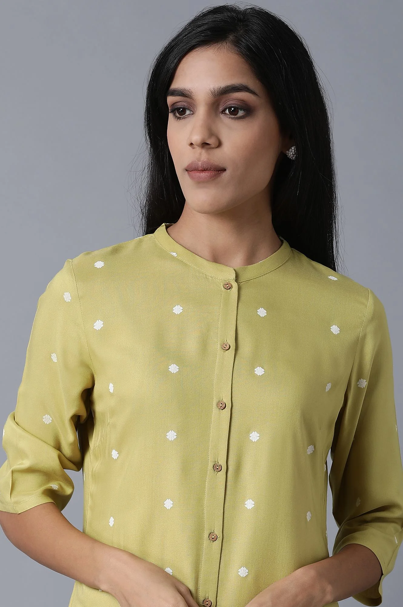 Lime Green Polka Print Kurta - Image 5