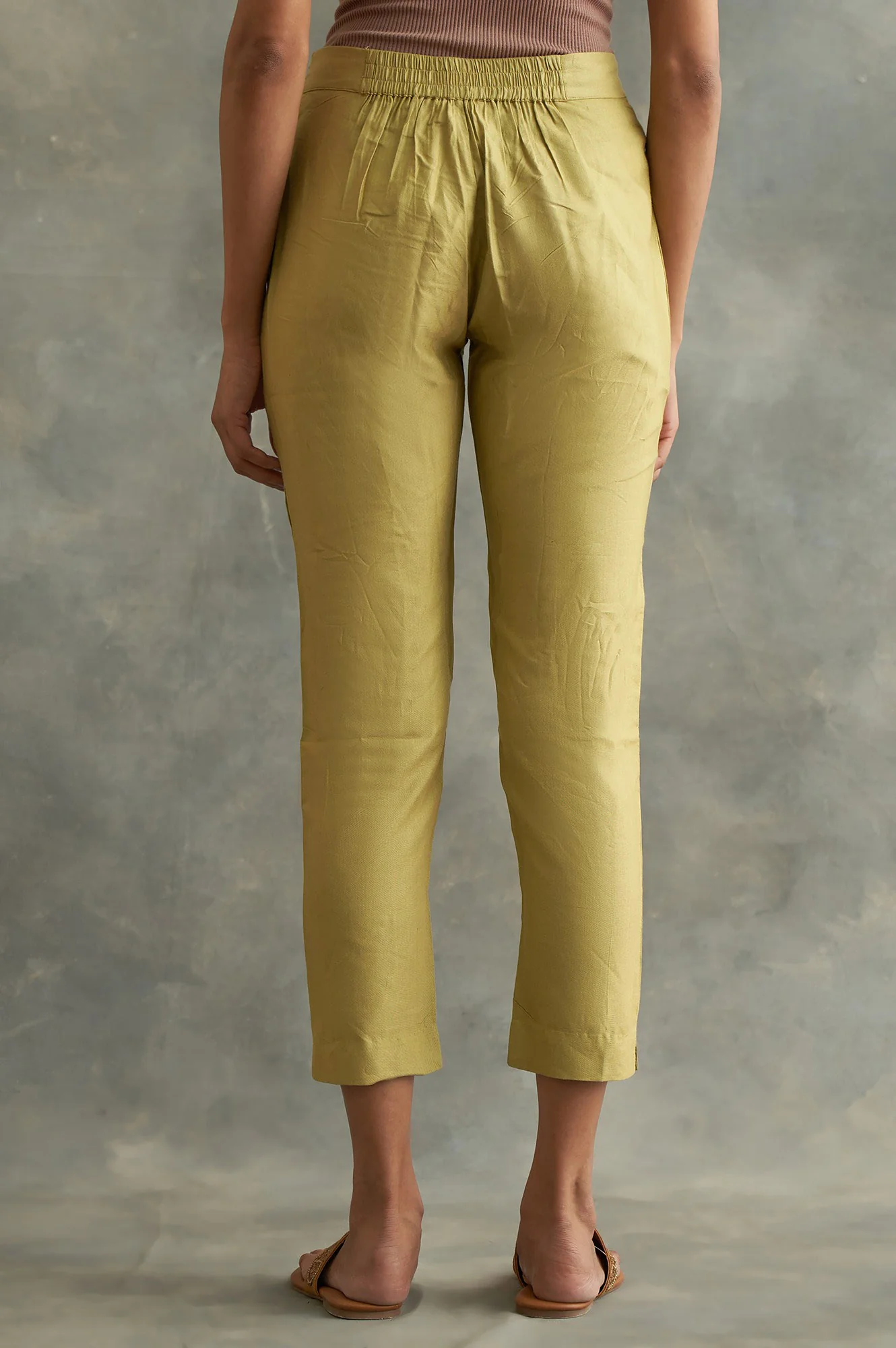 Lime Green Solid Slim Pants - Image 2