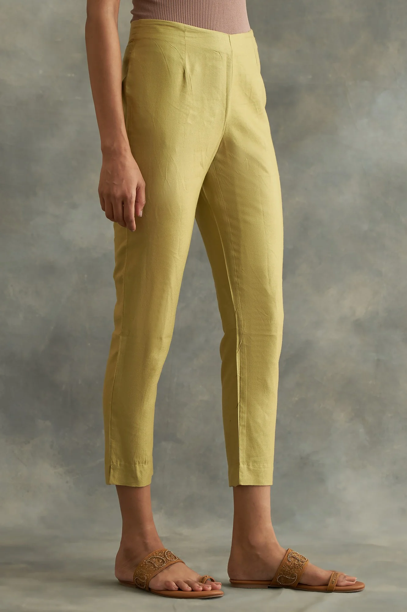 Lime Green Solid Slim Pants - Image 4