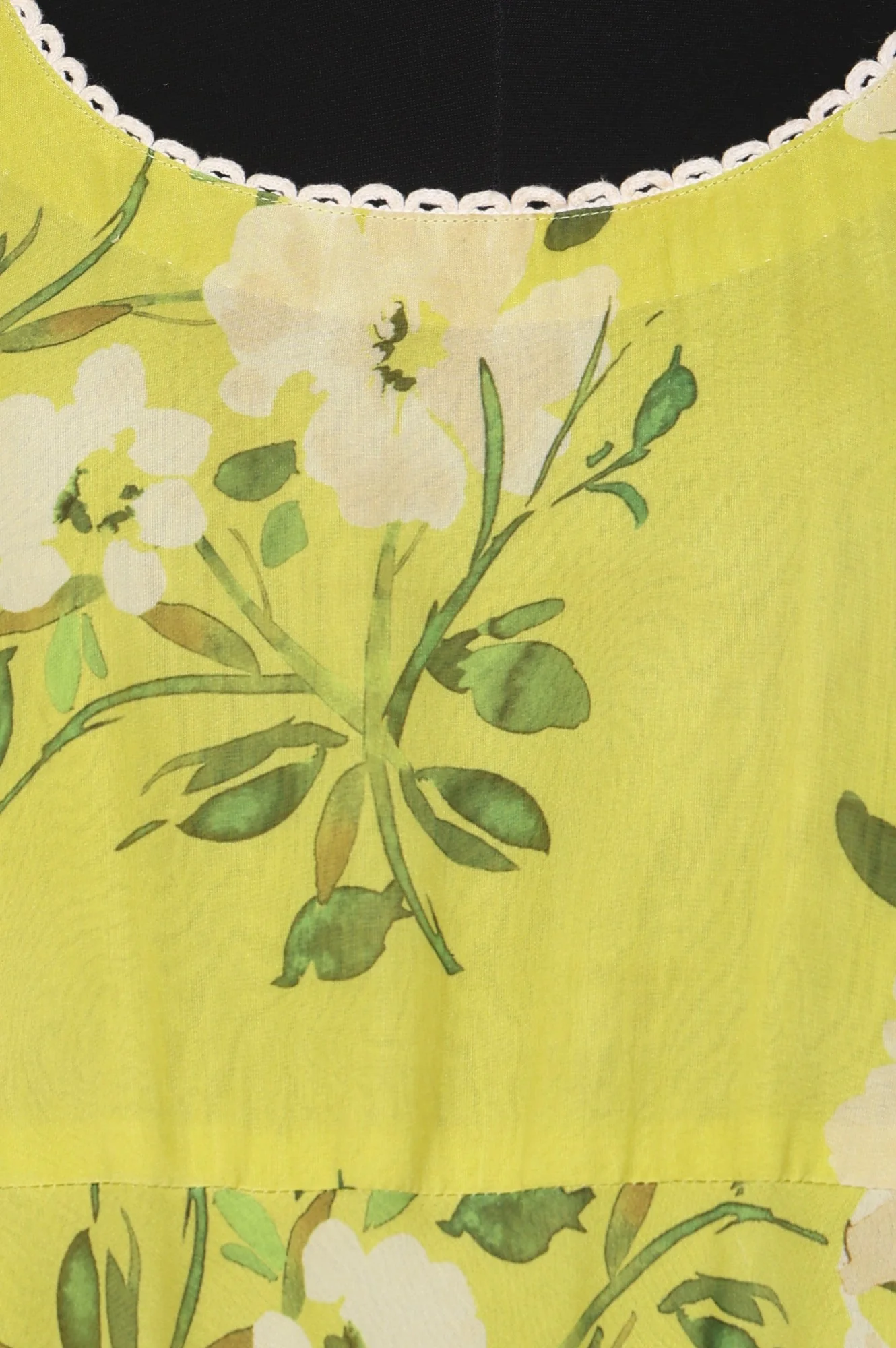 Lime Yellow Floral Printed Organza Flared Dress with Dupatta Set - Image 3