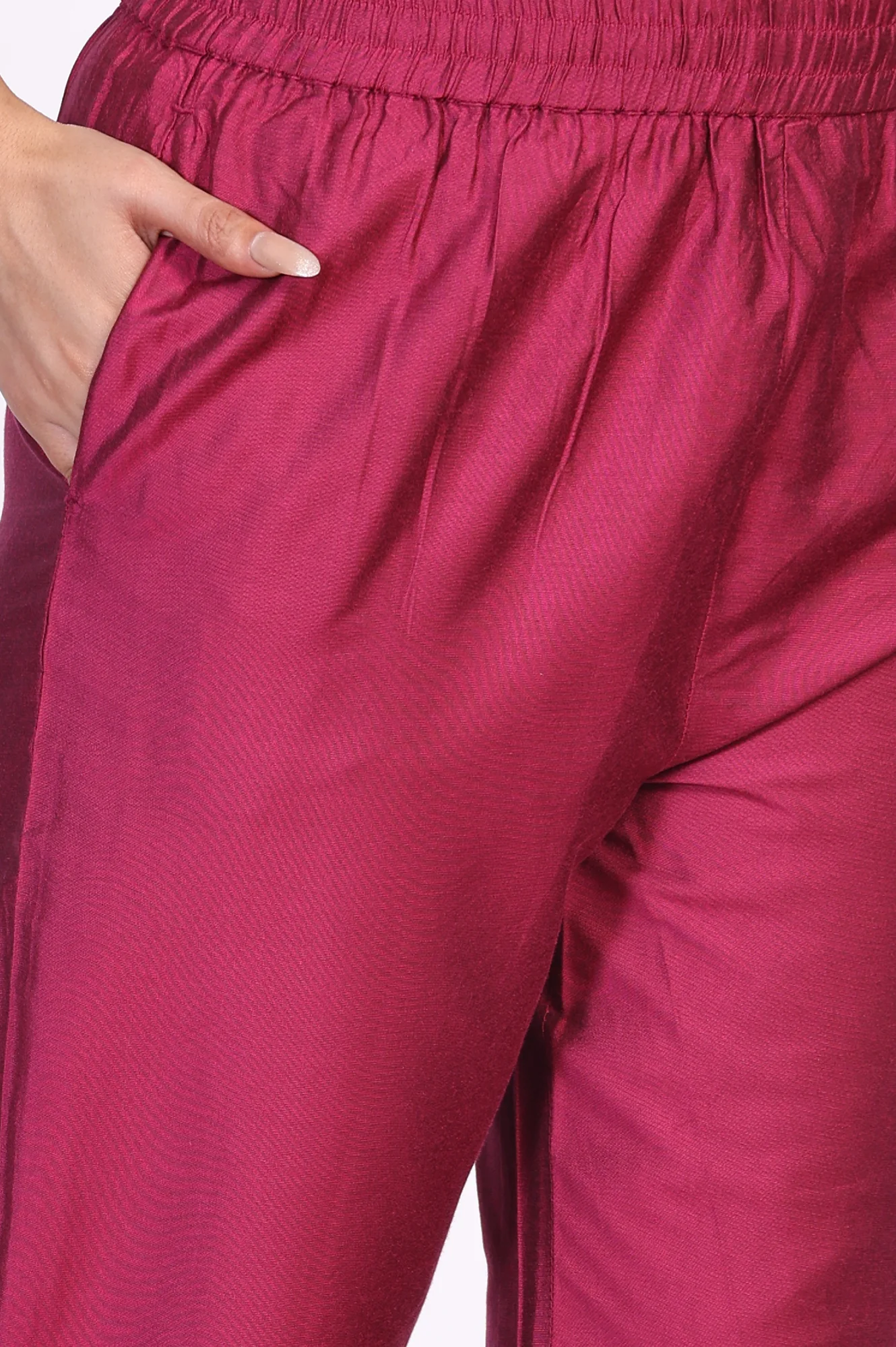 Magenta Embroidered Jacquard A-Line Kurta with Straight Pant and Dupatta Set - Image 8