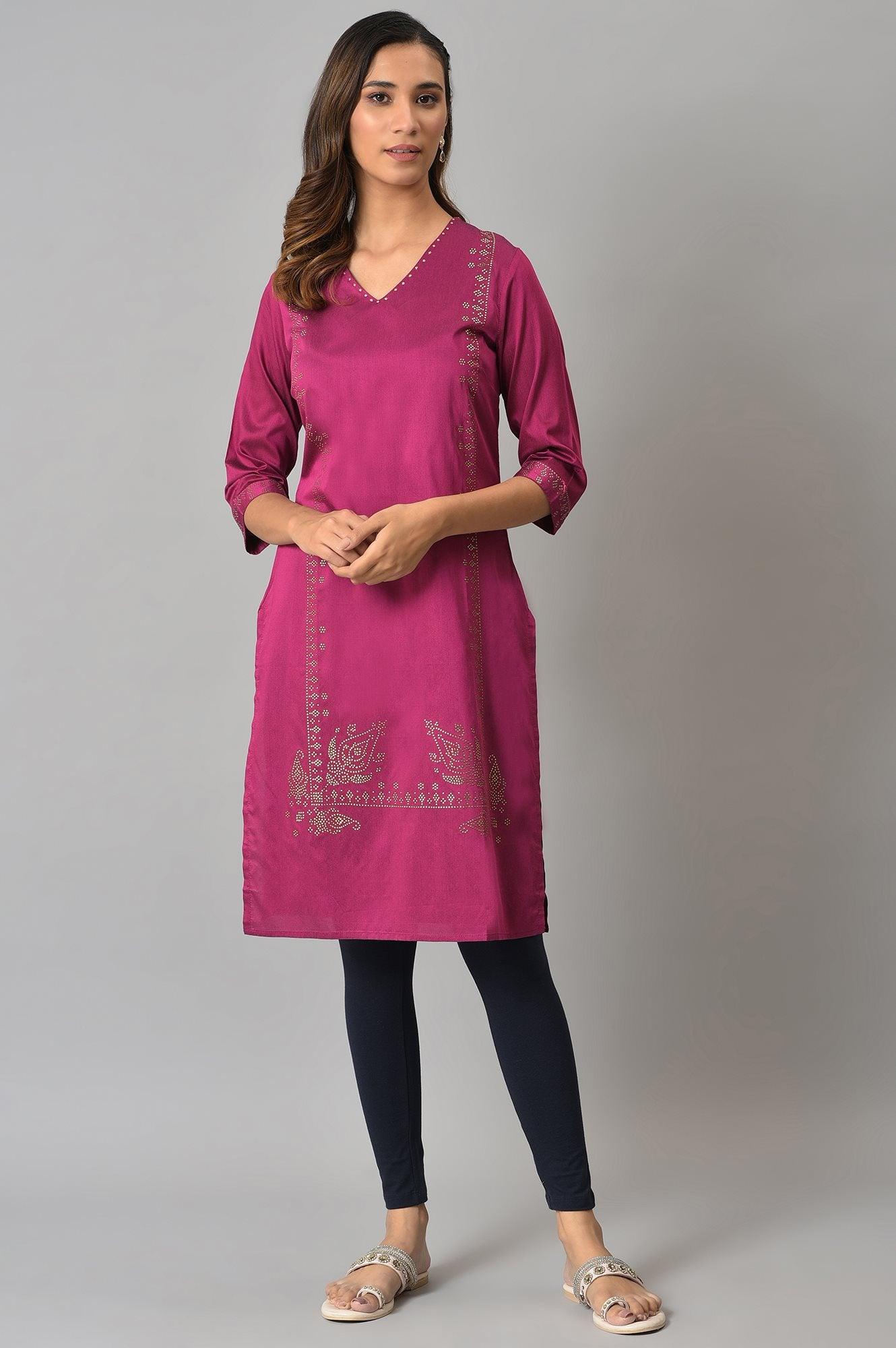 Magenta Mukaish Printed kurta With Sequins - Image 5