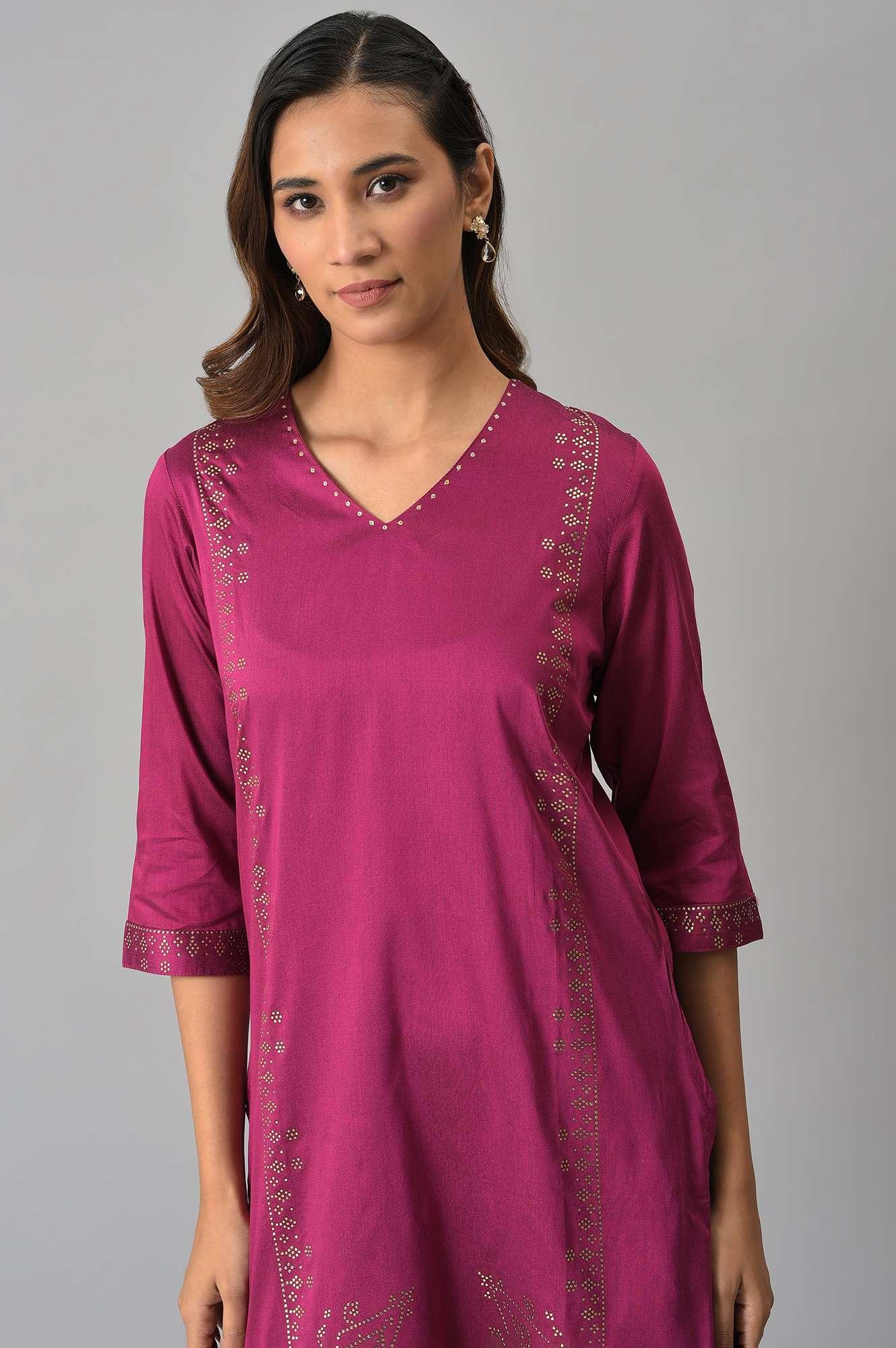 Magenta Mukaish Printed kurta With Sequins - Image 6