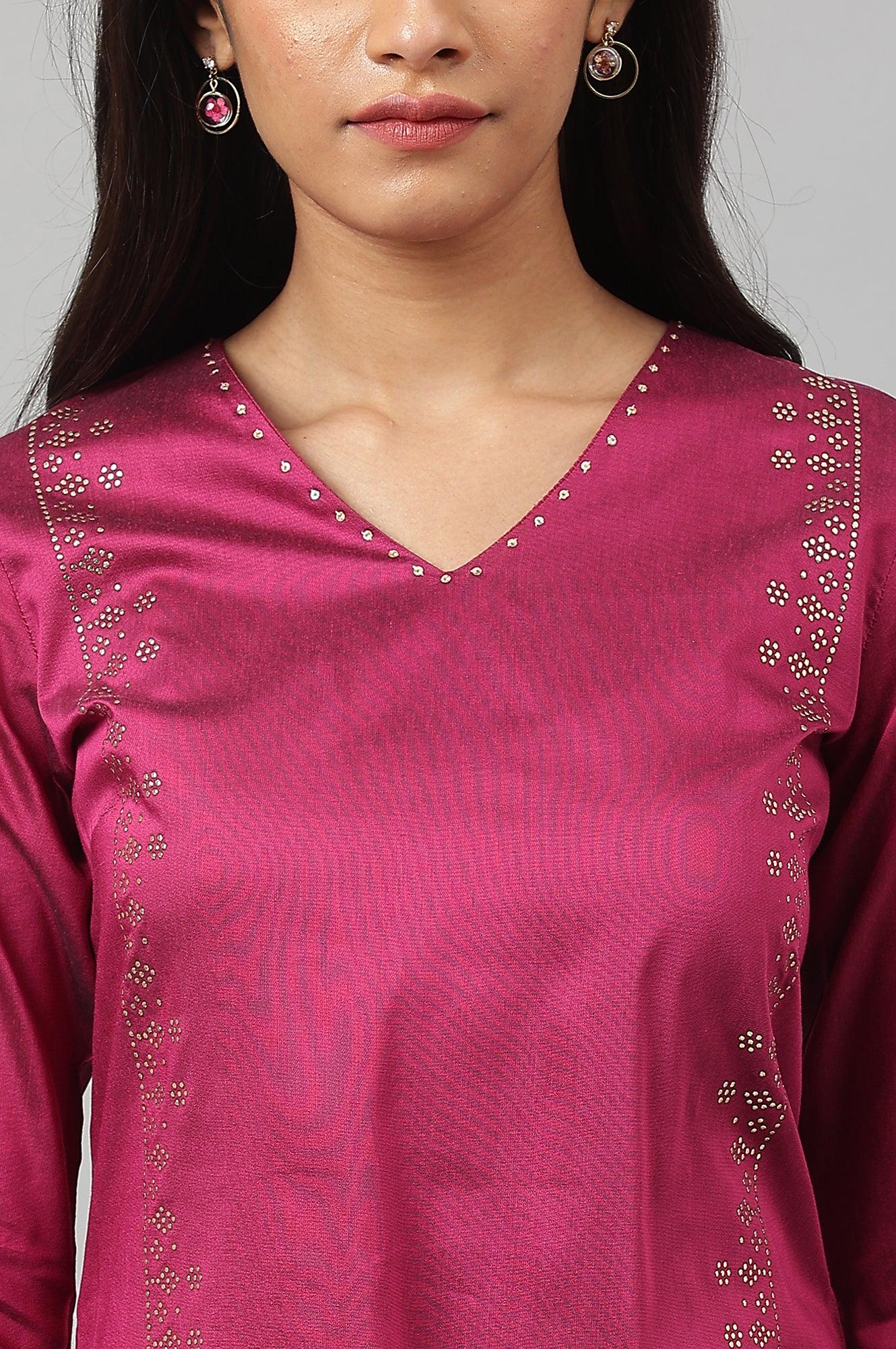 Magenta Mukaish Printed kurta With Sequins - Image 8