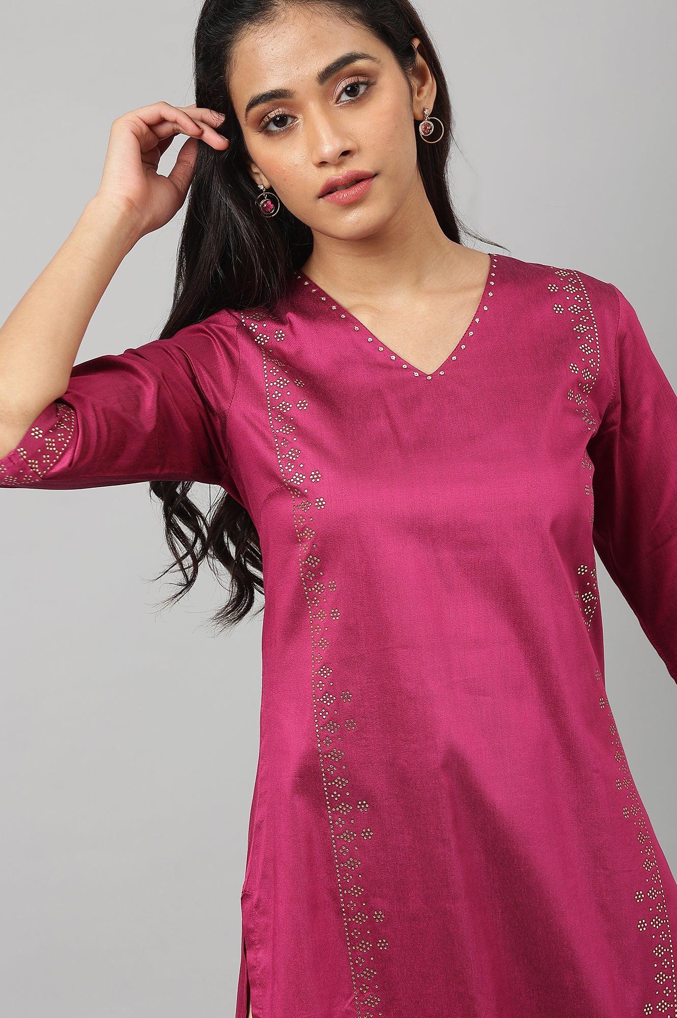 Magenta Mukaish Printed kurta With Sequins - Image 9