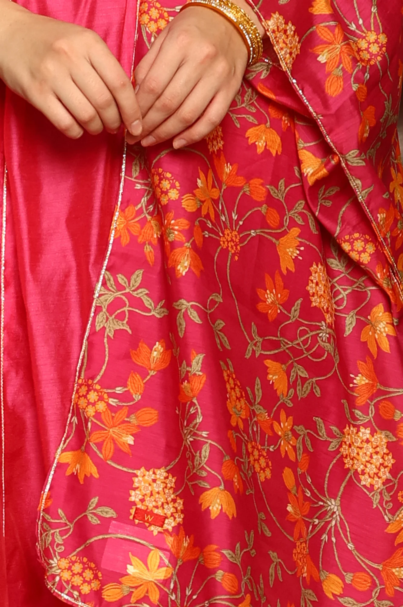Magenta Pink Chanderi Dori Embroidered Anarkali Kurta, Pants And Dupatta Set - Image 9