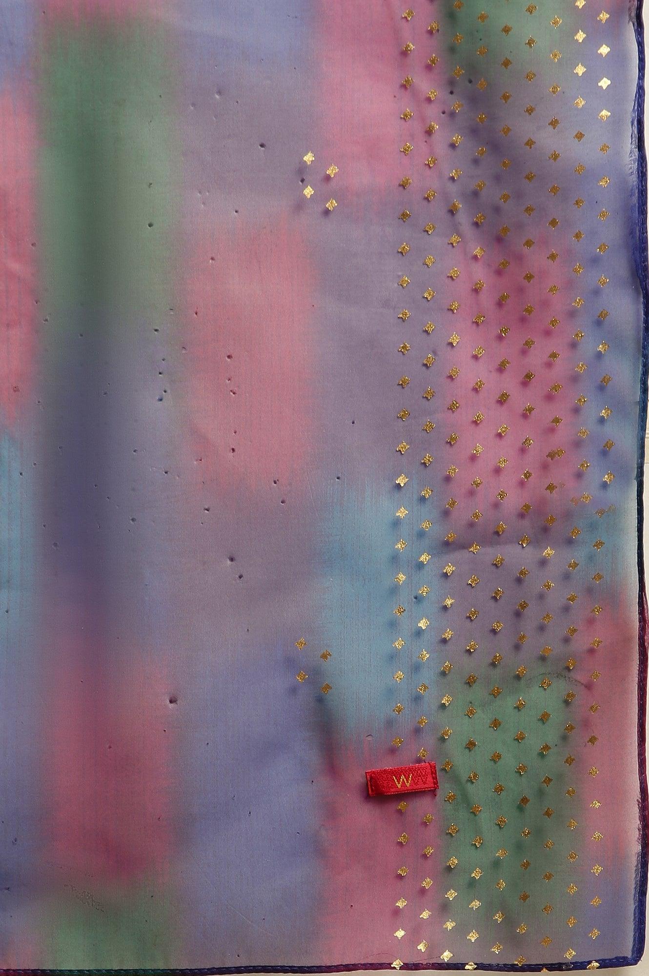 Magenta Pink Ombre A-Line Kurta, Pants And Dupatta Set - Image 10