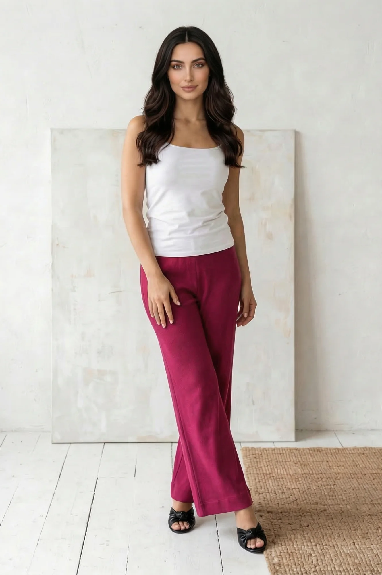 Elleven Women's Magenta Solid Cotton Blend Ankle Length Flared Pants - Image 5