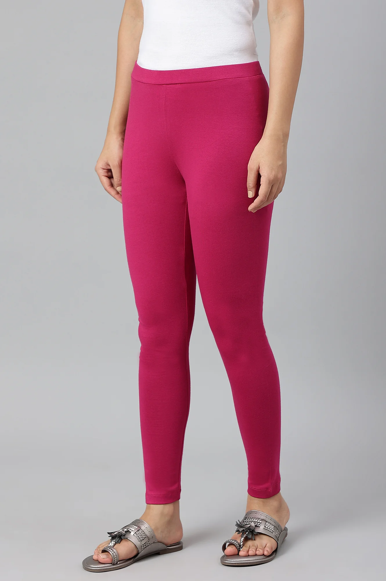 Magenta Solid Knitted Women Tights - Image 2