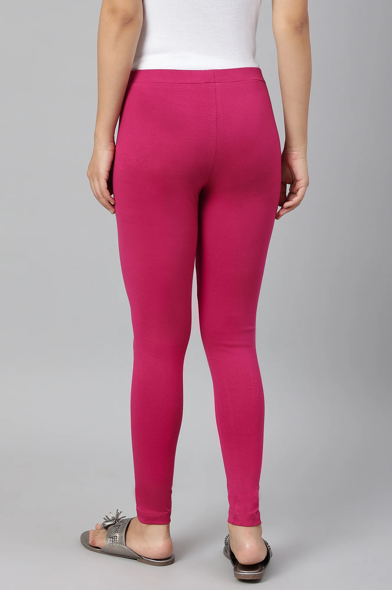 Magenta Solid Knitted Women Tights - Image 4