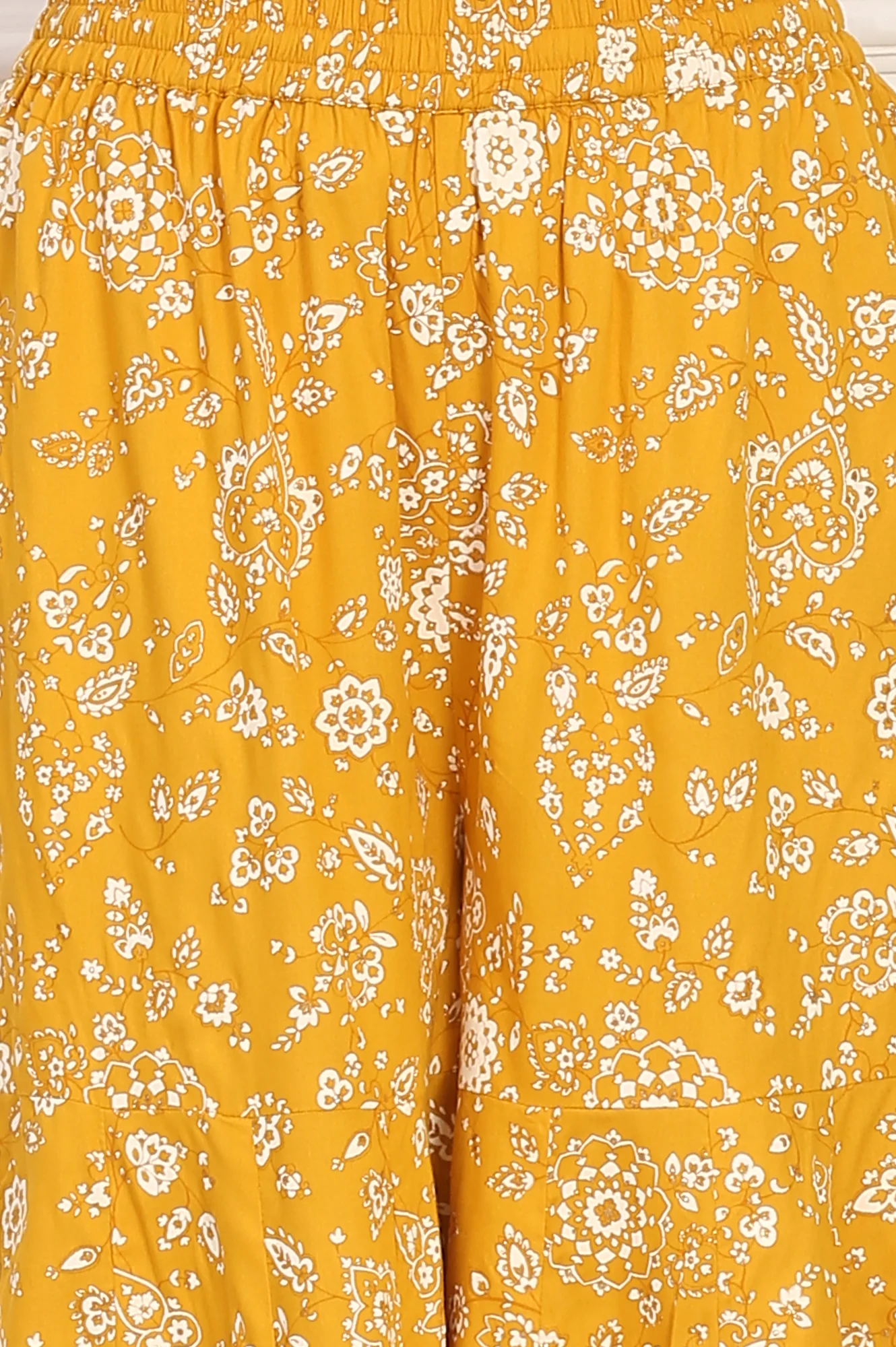 Mango Yellow Floral Printed Embroidered Neck Flared Kurta, Sharara and Dupatta Set - Image 7