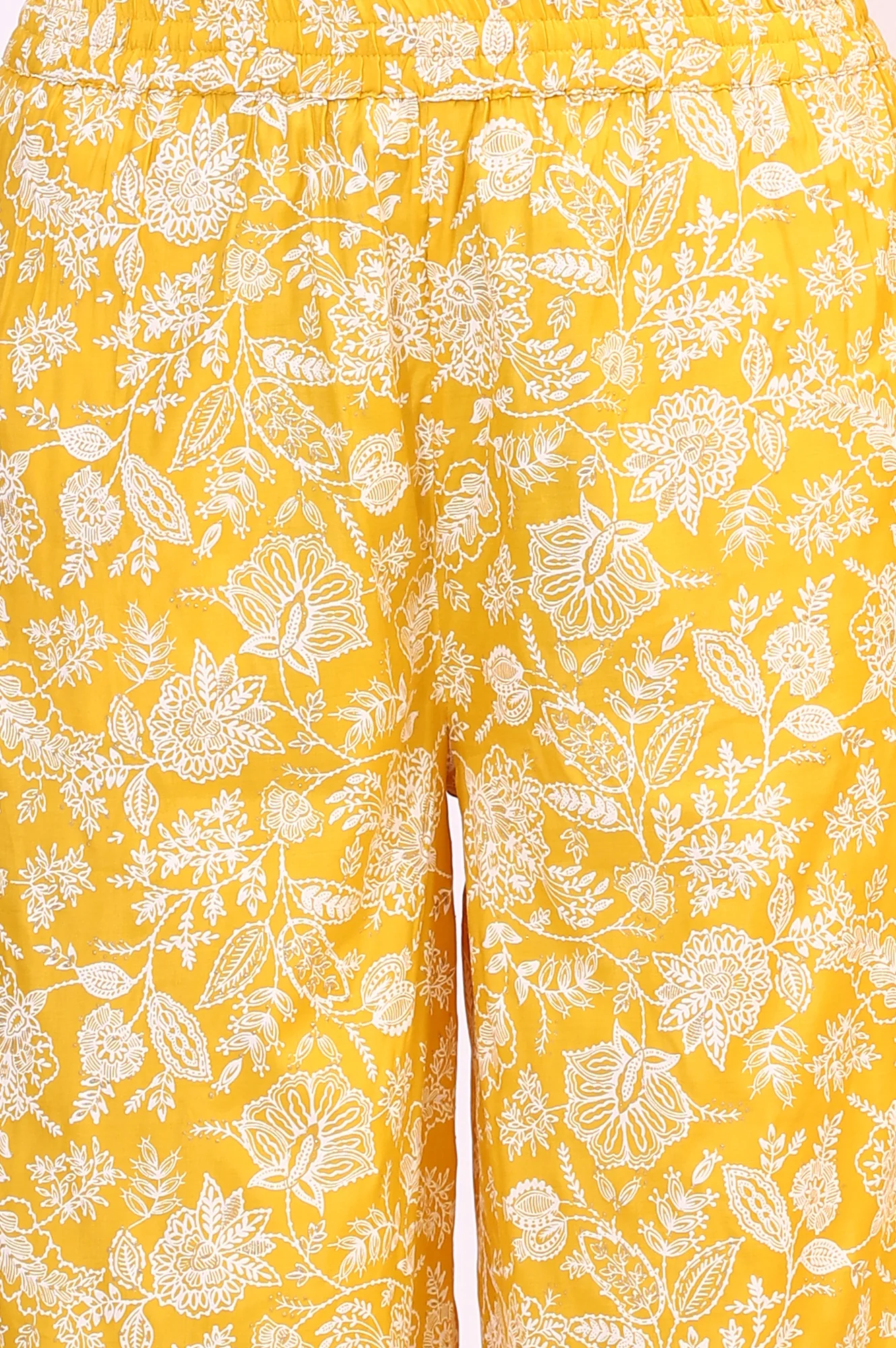 Mango Yellow Floral Printed Shantung A-line Kurta, Printed Parallel Pants and Dupatta Set - Image 9
