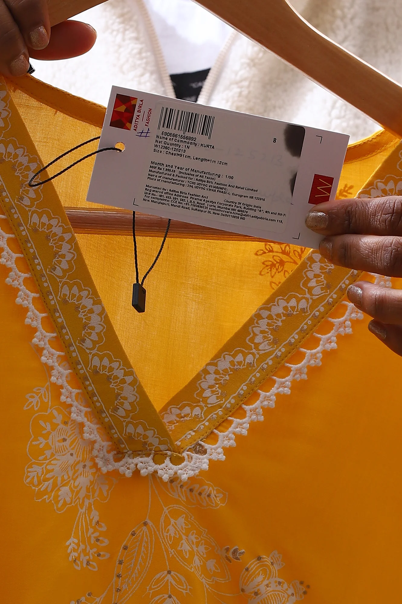 Mango Yellow Floral Printed Shantung A-line Kurta - Image 9