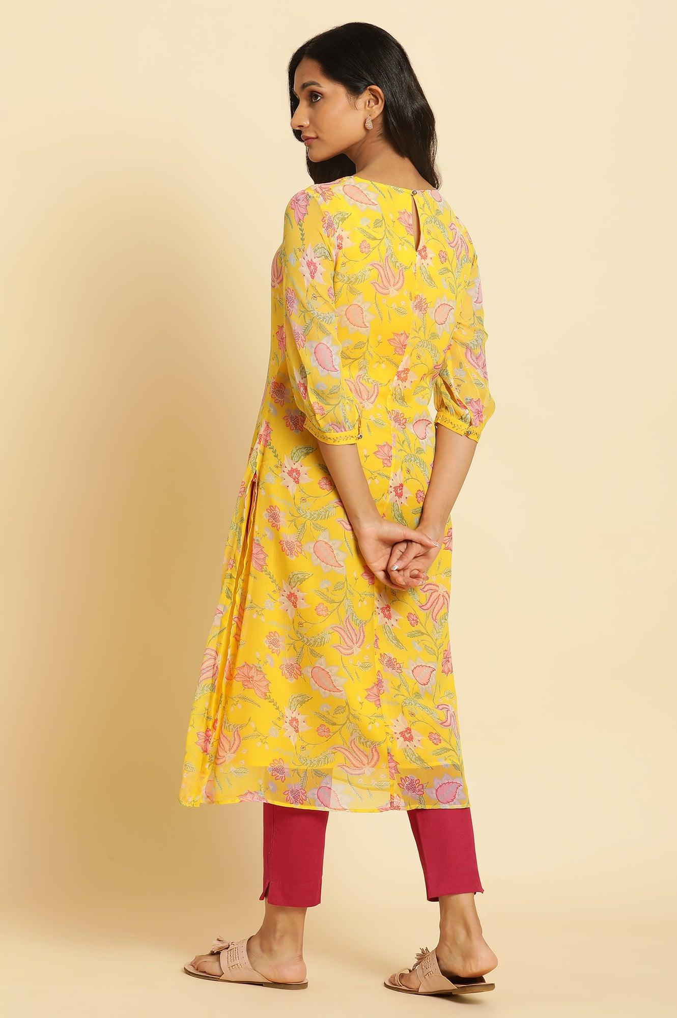 Marigold Yellow Floral Printed Kurta - Image 3