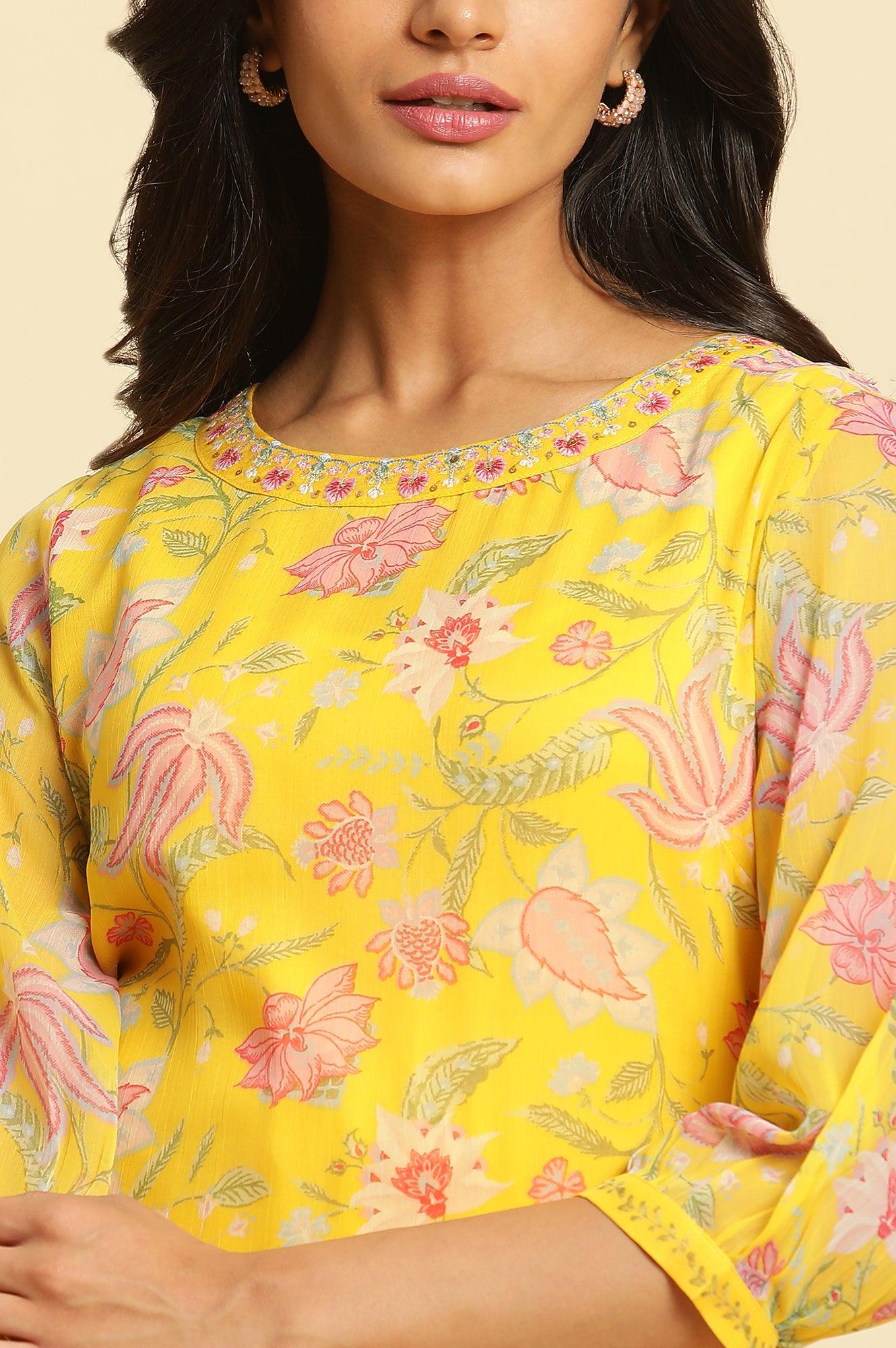 Marigold Yellow Floral Printed Kurta - Image 6
