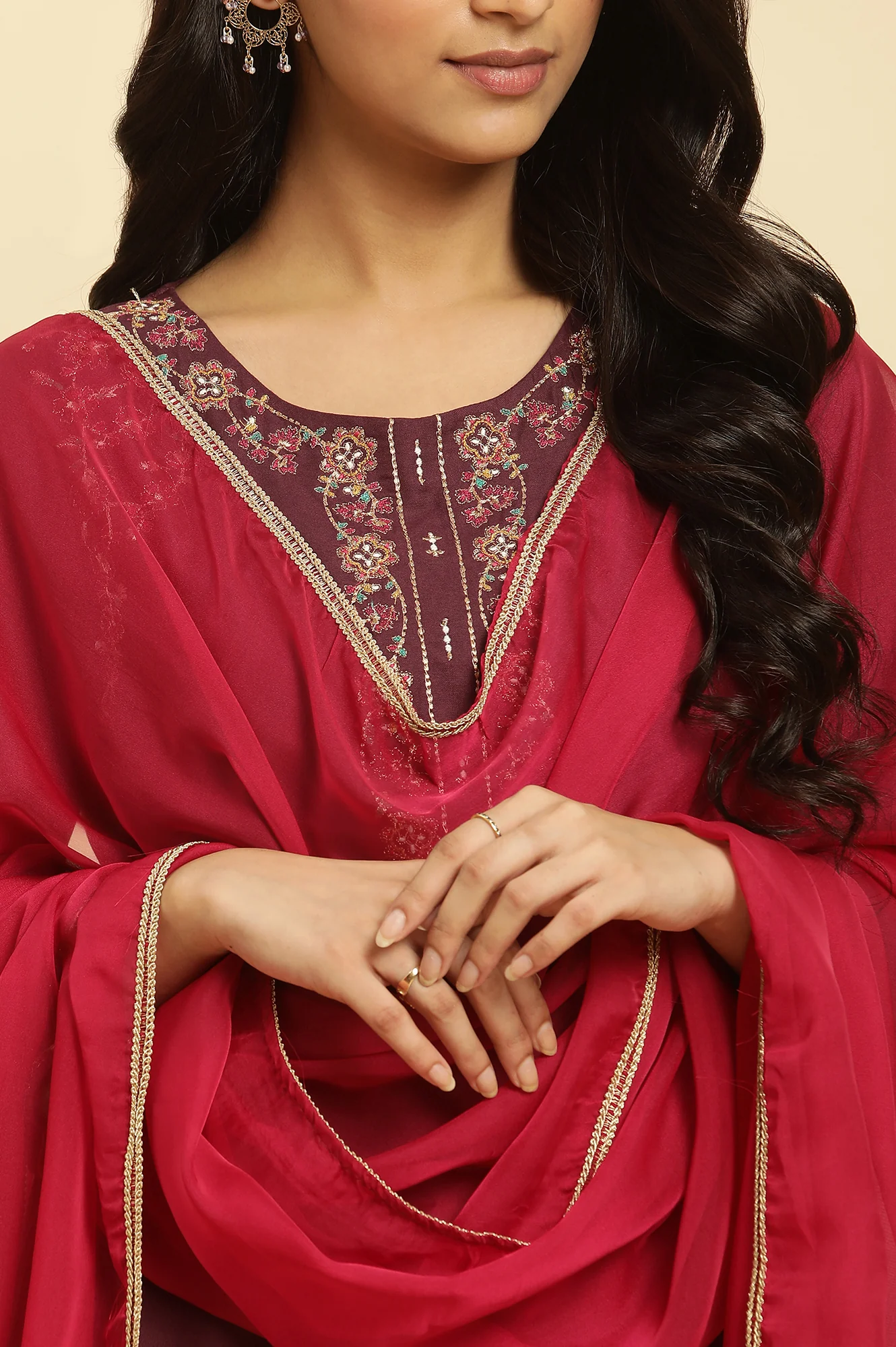 Maroon Chiffon Embellished Festive Dupatta - Image 5