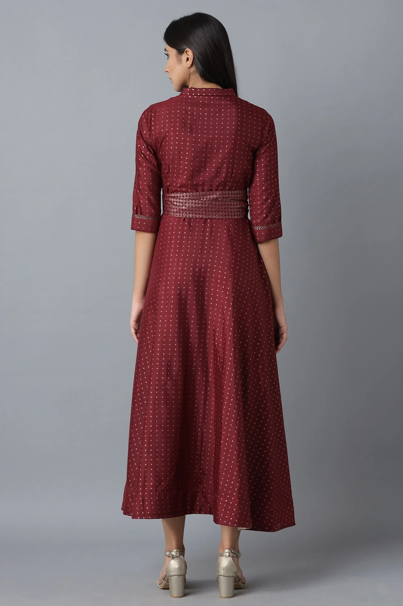Maroon Dress in Polka Print - Image 2