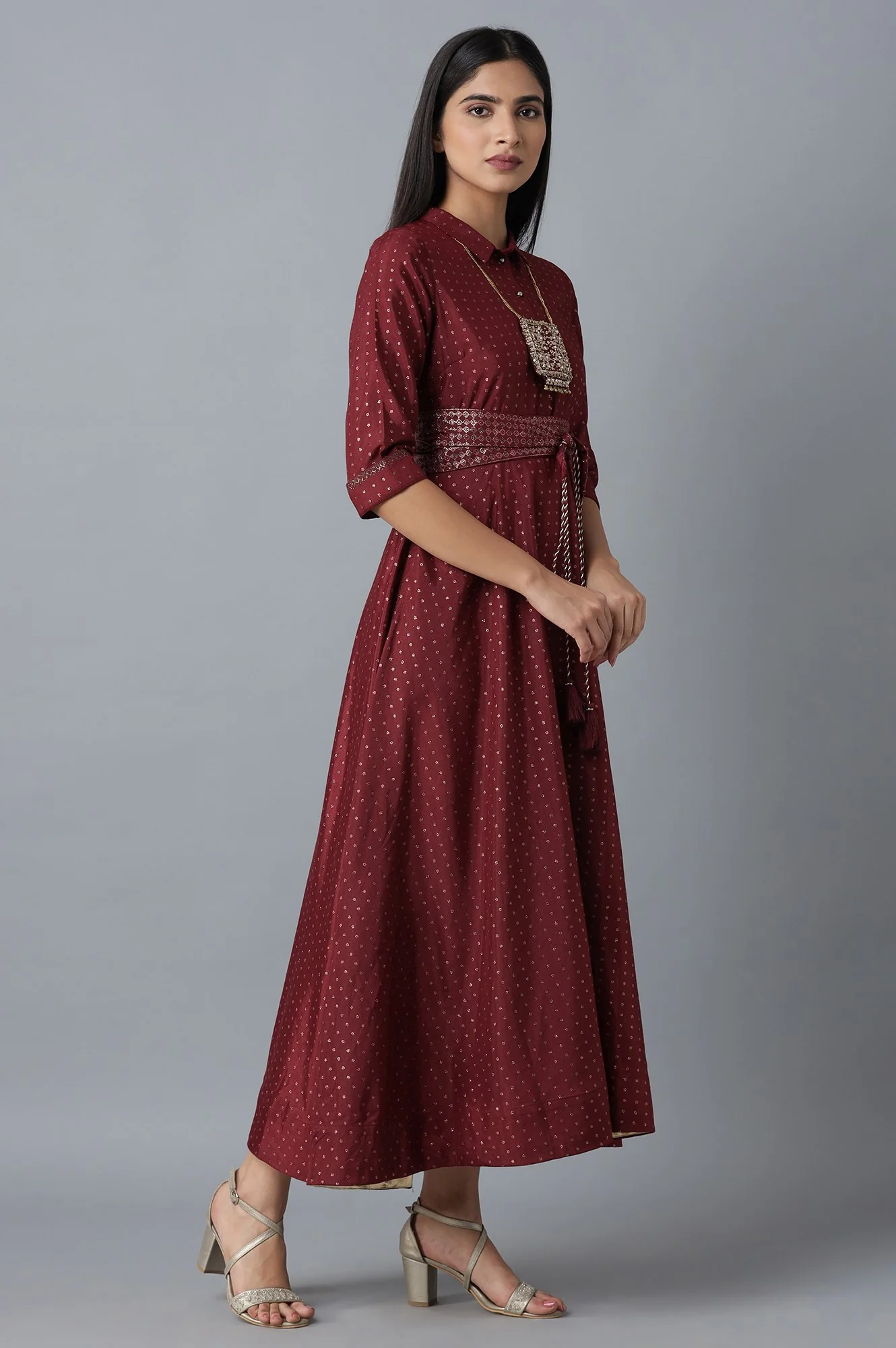 Maroon Dress in Polka Print - Image 4