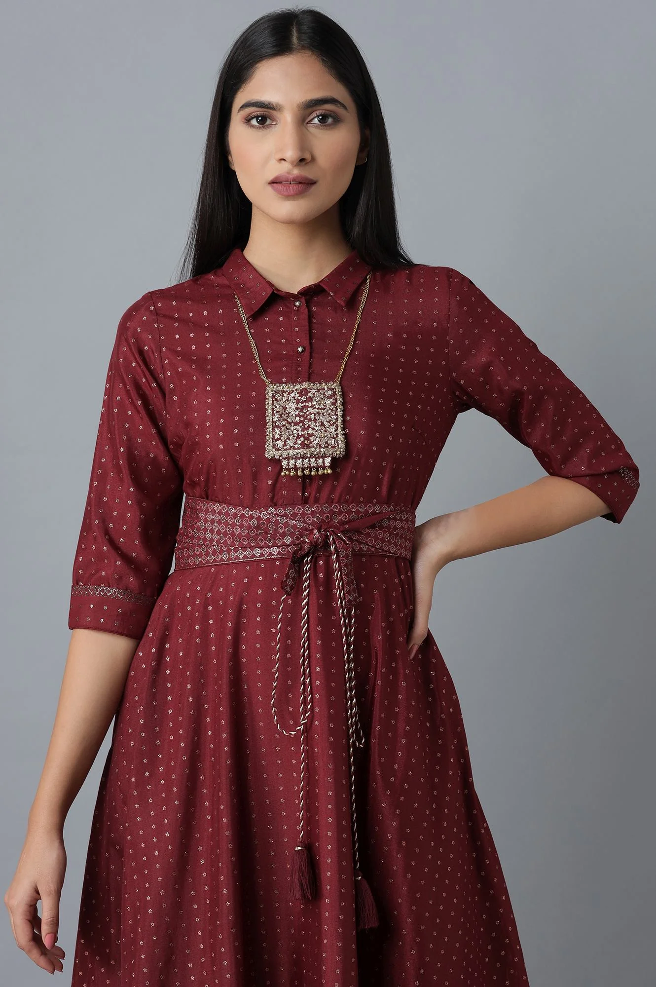 Maroon Dress in Polka Print - Image 5