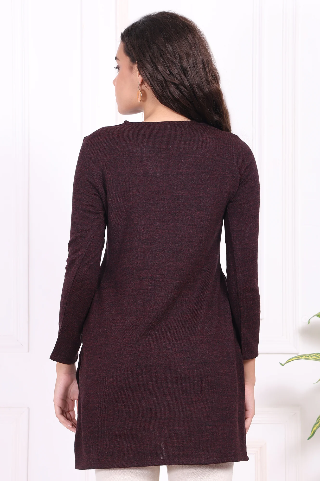 Maroon Embroidered Straight Acrylic Tunic - Image 5