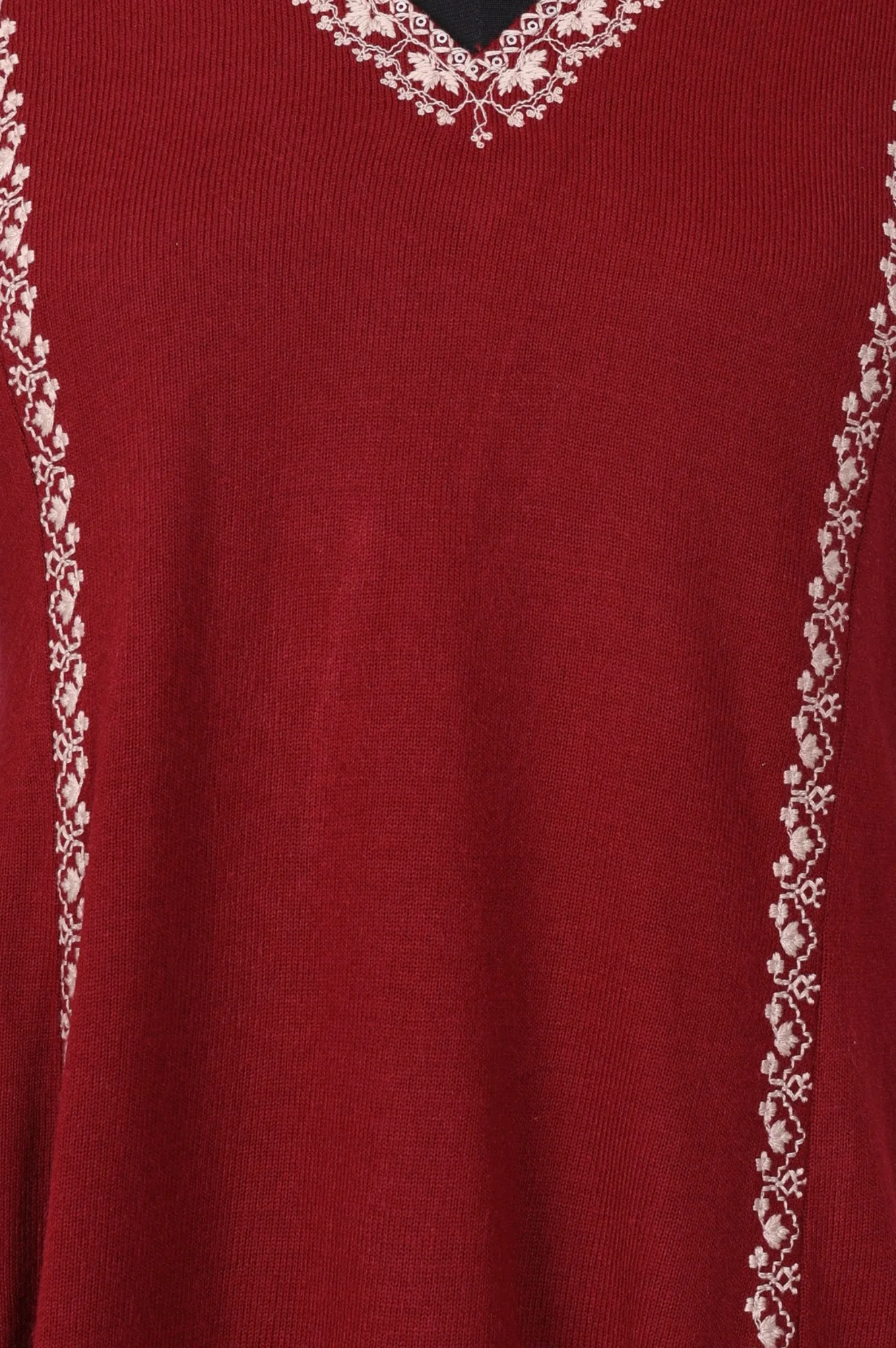 Maroon Embroidered Thread Work Acrylic A-line Kurta - Image 2