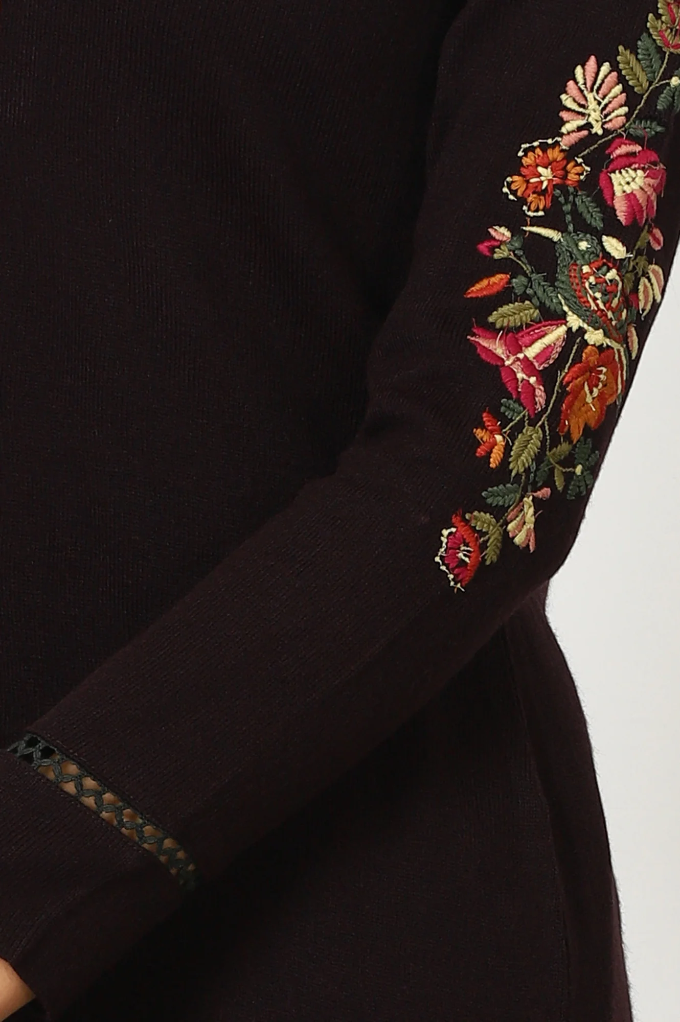 Maroon Embroidered Thread Work Acrylic Straight Kurta - Image 7