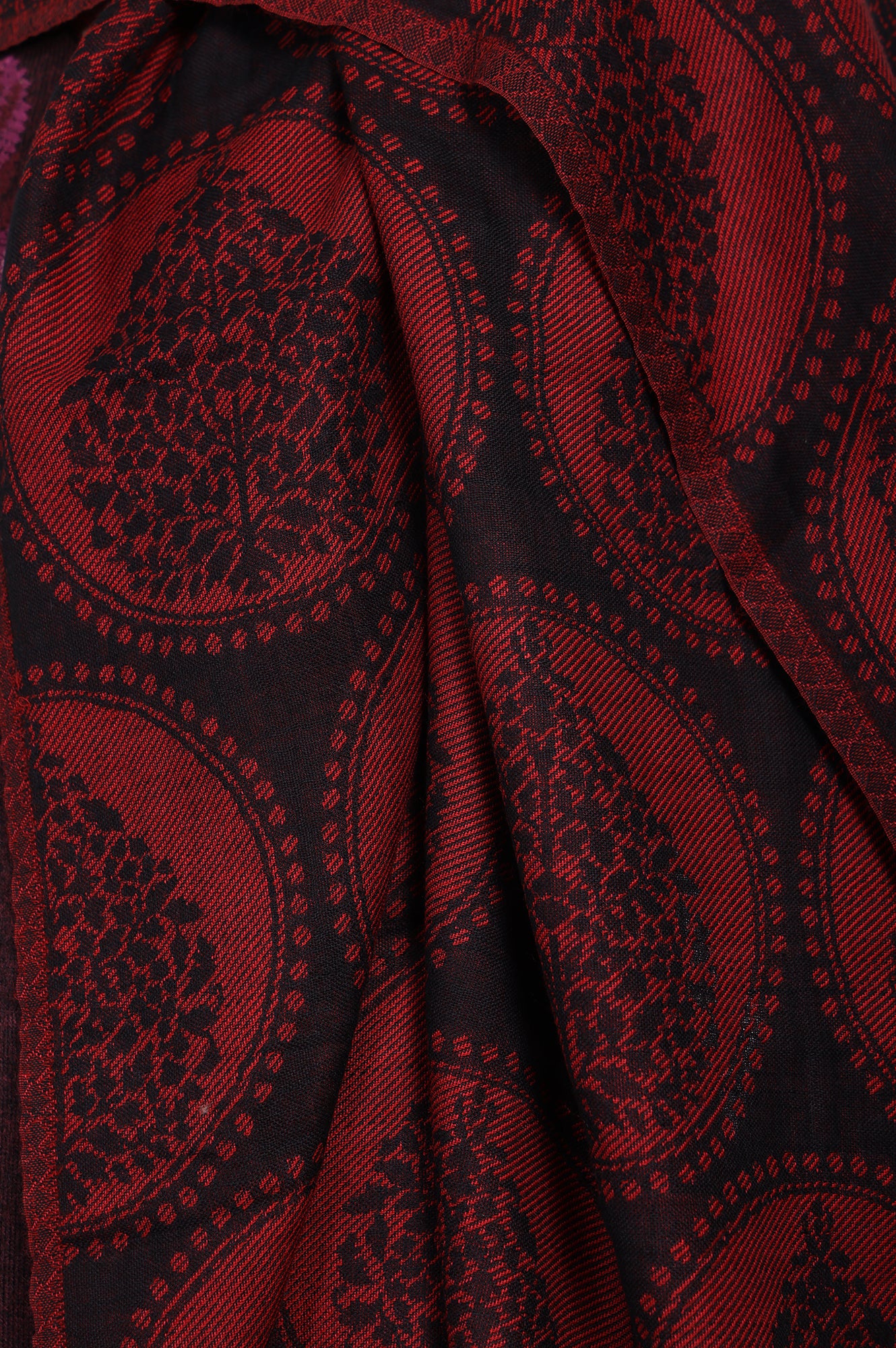 Maroon Ethnic Motifs Cotton Shawl - Image 4