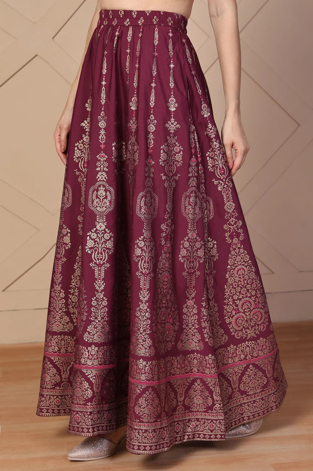 Elleven Women's Maroon Ethnic Printed Flared Skirt - Image 2