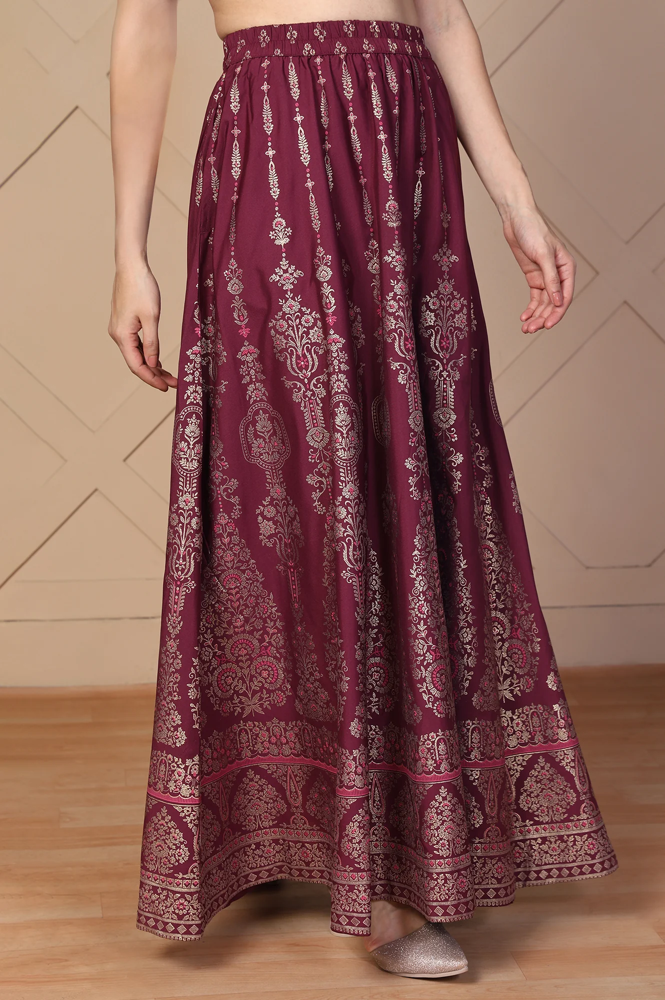 Elleven Women's Maroon Ethnic Printed Flared Skirt - Image 3