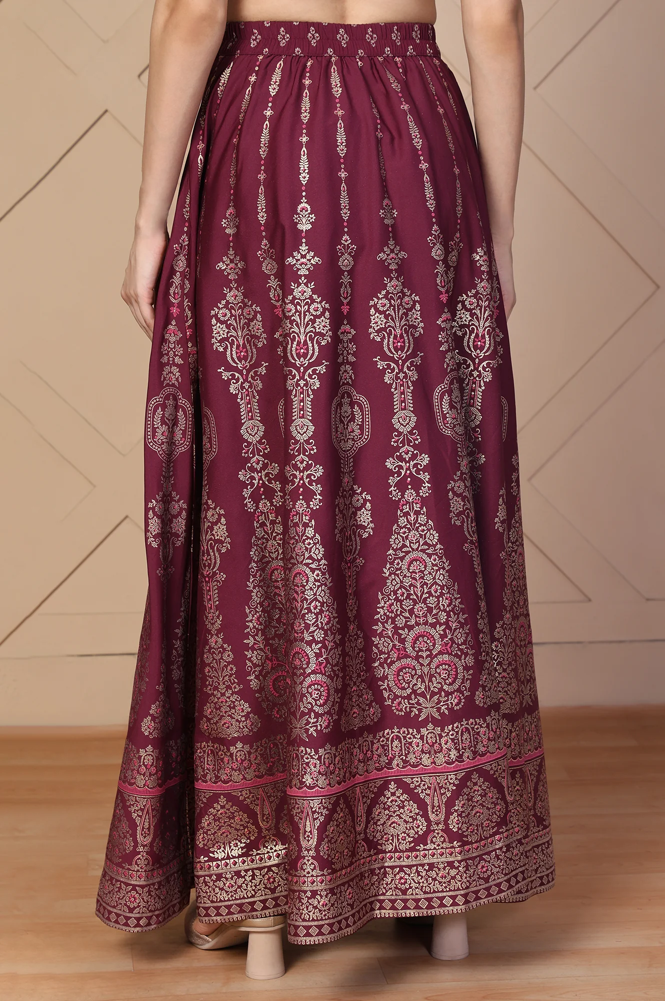 Elleven Women's Maroon Ethnic Printed Flared Skirt - Image 4