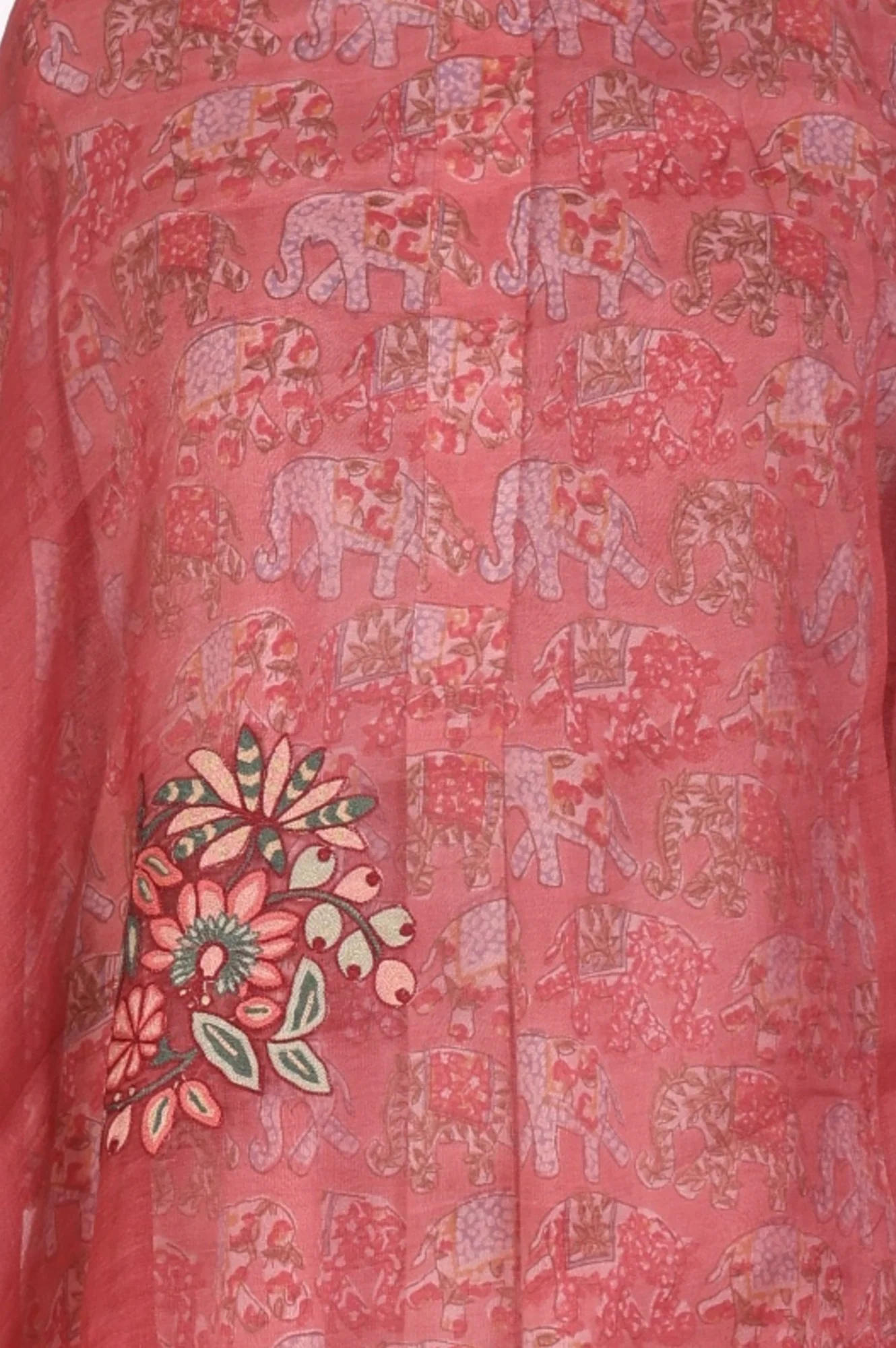 Maroon Floral Embroidered Organza Dupatta - Image 4