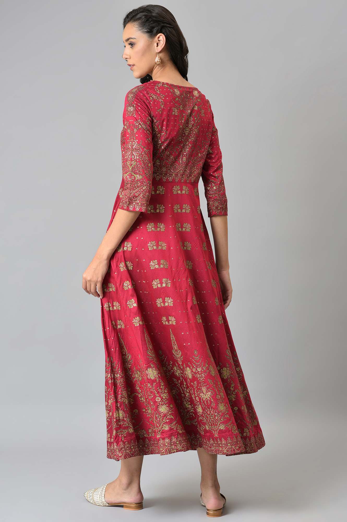 Maroon Floral Printed Festive Indie Dress - Image 2