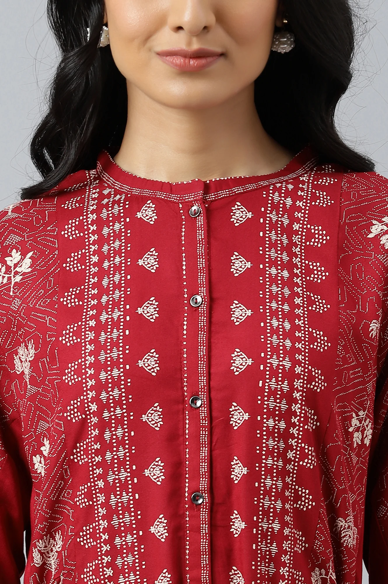 Maroon Floral Printed Panelled Indie Dress - Image 8