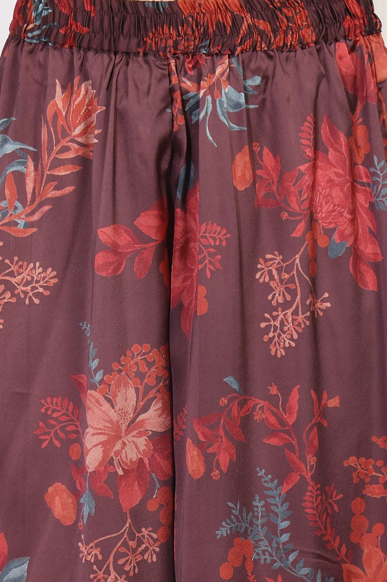 Maroon Floral Printed Sequined A-Line Satin Kurta with Flared Pant and Dupatta Set - Image 7