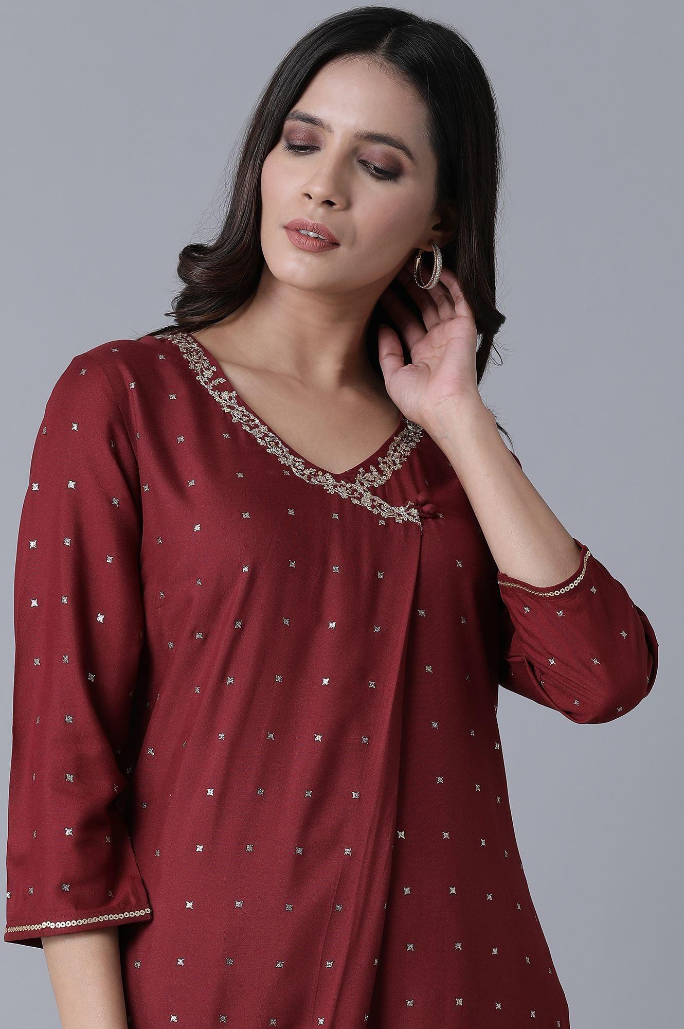 Maroon Glitter Printed kurta - Image 5