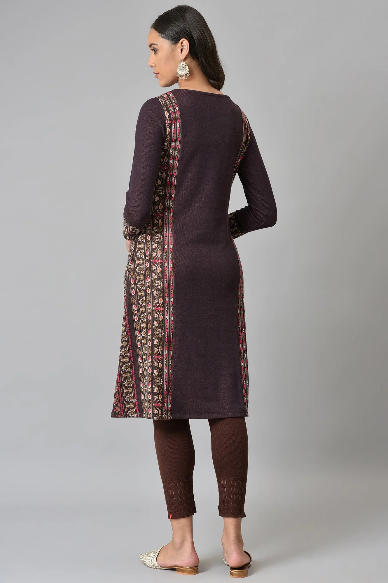 Maroon Jacquard Flared Plus Size Winter kurta - Image 2