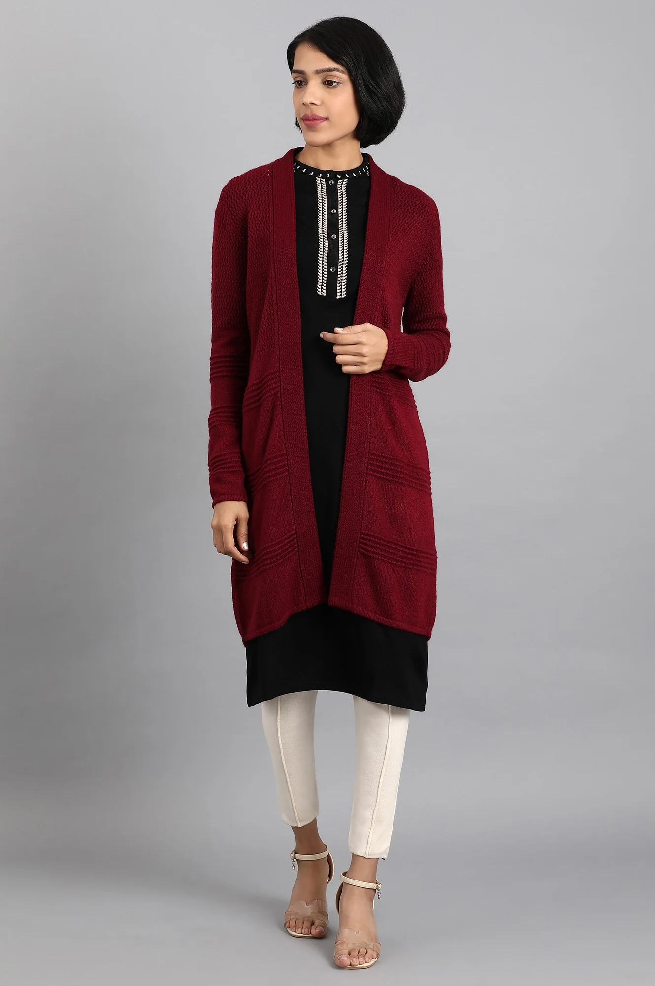 Maroon Knitted Cardigan - Image 2